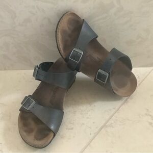 Birkenstock black leather wedge sandals